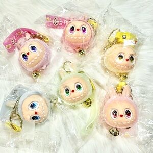 Adorable Labubu Monster Keychain Set of 6 - Pink, Yellow, Gray, red, green, purp